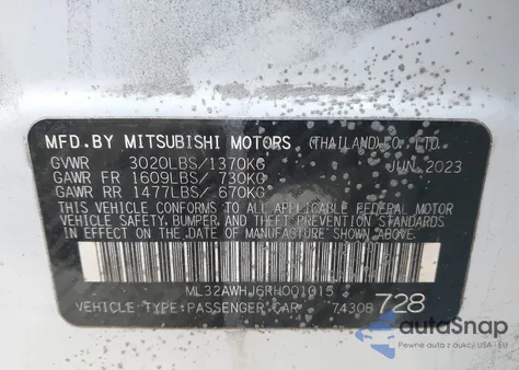 2024 Mitsubishi Mirage Se from USA, damaged, VIN ML32AWHJ6RH001015